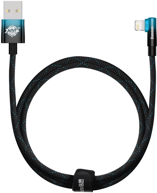 Кабель Baseus MVP 2 Elbow-shaped Fast Charging Data Cable USB to iP 2.4 А 1 м Black/Blue (CAVP000021) - зображення 2