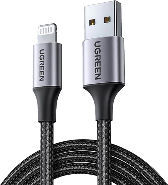 Kabel Ugreen US199 USB 2.0 to Lightning 2.4 A 2 m pleciony Black (6957303861583) - obraz 1