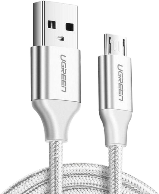 Kabel Ugreen US290 USB 2.0 to Micro Cable Nickel Plating Aluminum Braid 2 A 2 m White (6957303861538) - obraz 1