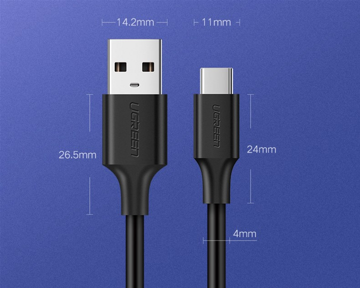 Kabel Ugreen US287 USB 2.0 to USB Type-C Cable Nickel Plating 3 A 0.25 m Black (6957303861149) - obraz 2