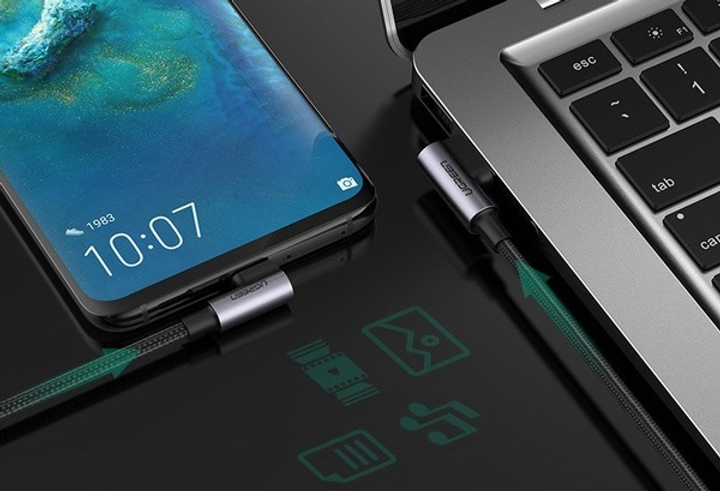Кабель Ugreen US176 USB - Type-C Both Angled 3 А Data Cable 1 м Black (6957303828562) - зображення 5