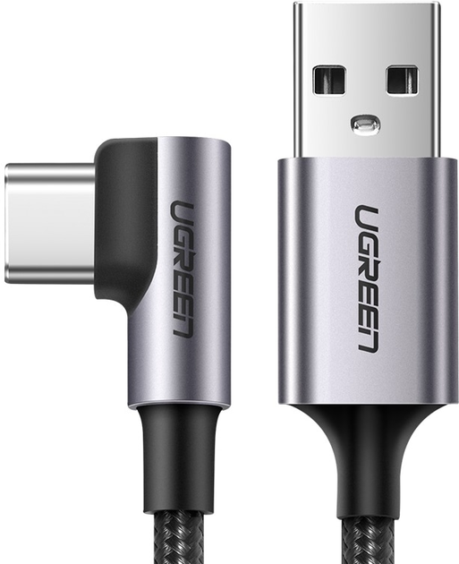Kabel Ugreen US284 USB 2.0 to Angled USB Type-C Cable Aluminum Shell with Braided 3 A 3 m Black (6957303872558) - obraz 3