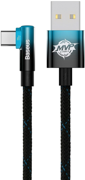 Kabel Baseus MVP 2 Elbow-shaped Fast Charging Data Cable USB to Type-C 100 W 1 m Black/Blue (CAVP000421) - obraz 1