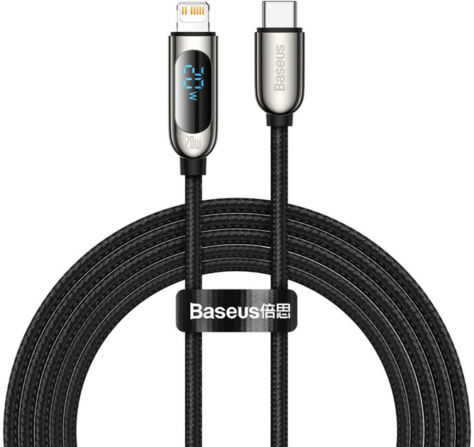 Kabel Baseus CATLSK USB3.1 Type-C M-Lightning m 20 W z wyświetlaczem 2 m Black (CATLSK-A01) - obraz 1