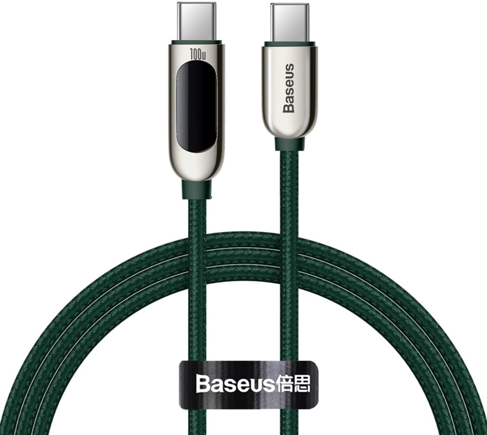 Kabel Baseus Display Fast Charging Data Cable Type-C to Type-C 100 W 2 m Green (CATSK-C06) - obraz 1