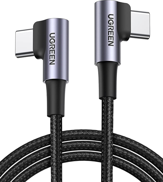 Kabel Ugreen US323 Angled USB Type-C to Angled USB Type-C 60 W Cable Aluminum Case with Braided 3 A 2 m Black (6957303875313) - obraz 1