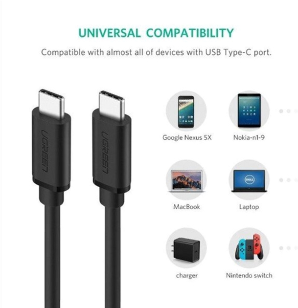 Kabel synchronizacyjny Ugreen US286 Type-C - Type-C 3 A Cable 2 m Black (6957303813063) - obraz 3
