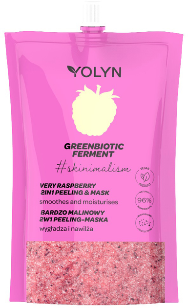 Peeling-maska do twarzy Yolyn Greenbiotic Ferment nawilżający Bardzo Malinowy 50 ml (5901785007879) - obraz 1