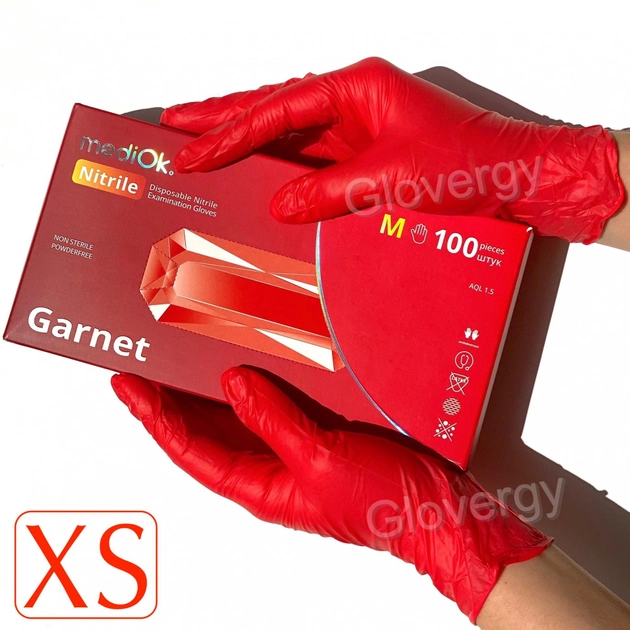 Рукавички нітрилові Mediok Garnet розмір XS червоного кольору 100 шт - зображення 1