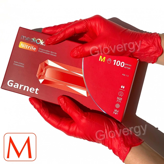 Рукавички нітрилові Mediok Garnet розмір M червоного кольору 100 шт - зображення 1