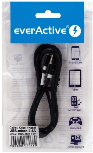 Kabel Everactive USB Type-A - micro-USB M/M 1 m Black (5903205770684) - obraz 2