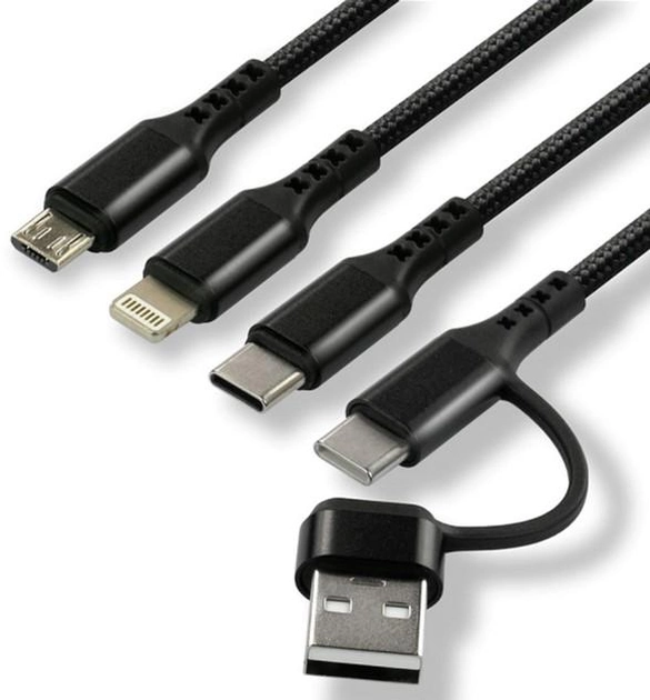 Kabel Everactive USB Type-A + USB Type-C - USB Type-C + micro-USB + Lightning M/M 1.2 m Black (5903205772183) - obraz 2