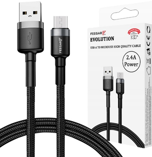 Кабель Feegar USB Type-A - micro-USB M/M 1 м Black/Gray(5904610880142) - зображення 1