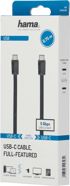 Kabel Hama USB Type-C M/M 0.75 m Black (4047443443939) - obraz 2