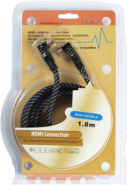 Kabel kątowy Impuls-PC HDMI - HDMI M/M 1.8 m Black/White (4260201959606) - obraz 2