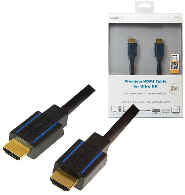 Кабель LogiLink Premiuм Ultra HD HDMI M/M 3 м Black (4052792041118) - зображення 2