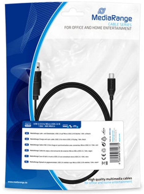 Kabel MediaRange USB Type-A - micro-USB M/M 1.8 m Black (4260459615675) - obraz 1
