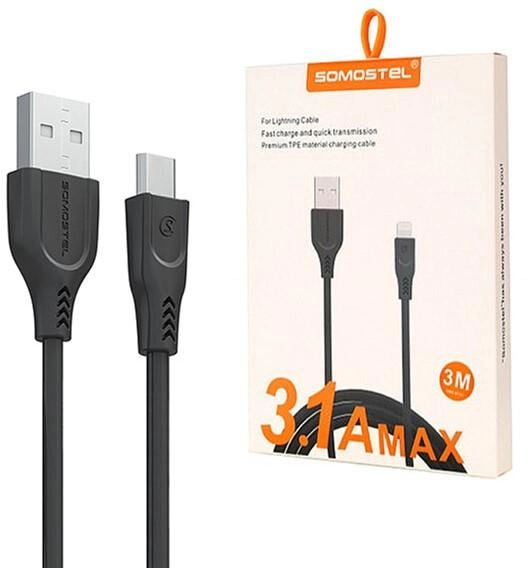 Kabel Somostel USB Type-A - USB Type-C 3.1A 3 m Black (5902012966792) - obraz 2
