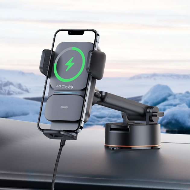 Автомобільний тримач із бездротовою зарядкою Baseus 15 Вт Alignment Car Mount Black (CGZX000101) - зображення 12