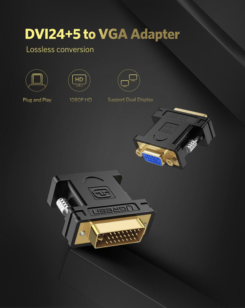 Adapter Ugreen DVI 24+5 Male to VGA Female Converter Black (6957303821228) - obraz 2
