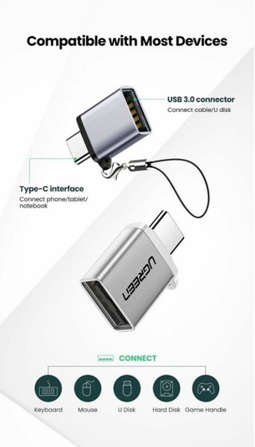 Kabel Ugreen US270 OTG Adapter Type-C 3.1 m - USB 3.0 F Alum. Gray (6957303852833) - obraz 3