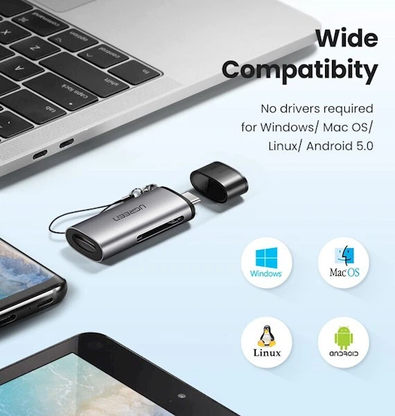 Czytnik kart Ugreen CM184 USB Type-C 3.1 Card Reader for TF/SD Gray (6957303857043) - obraz 4