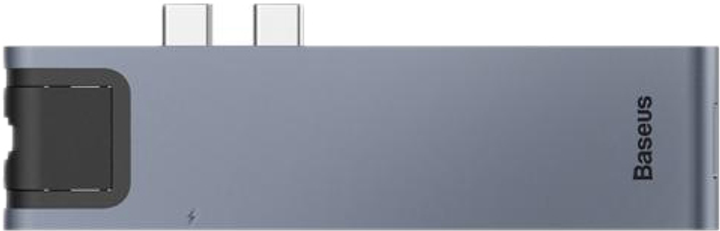 USB-хаб Baseus Thunderbolt C Pro Seven-in-one Dual Type-C CAHUB-L0G to USB 3.0 x 2 + HDMI + RJ-45 Ethernet + Type-C PD + microSD + SD card Gray (CAHUB-L0G) - зображення 1