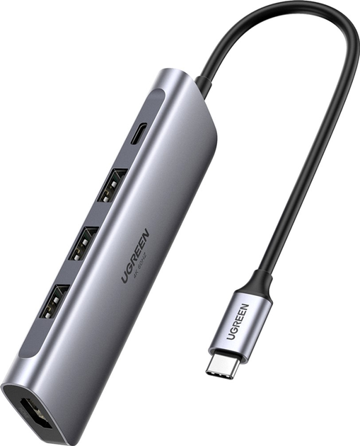 USB-хаб Ugreen CM136 USB Type-C Multifunction Adapter to 3xUSB 3.0+HDMI+PD Space Gray (6957303874958) - зображення 1