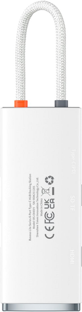 USB-хаб Baseus Lite Series 6-Port Multifunctional HUB USB Type-C - 2xUSB 3.0 / USB Type-C PD / HDMI 1.4 / SD / TF White (WKQX050102) - зображення 2