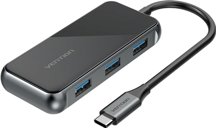 USB Hub Vention 5 in 1 Type-C-HDMI-USB-PD 3USB 3.0 4K 60 Hz 87 W 0.15 m Black (6922794745643) - obraz 1