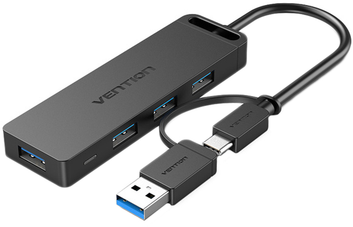 USB-хаб Vention 4-Port з microUSB живленням 0.15 м Black (6922794746916) - зображення 1