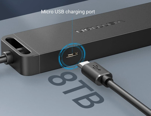USB Hub Vention 4-Port z microUSB zasilaniem 0.15 m Black (6922794746916) - obraz 4