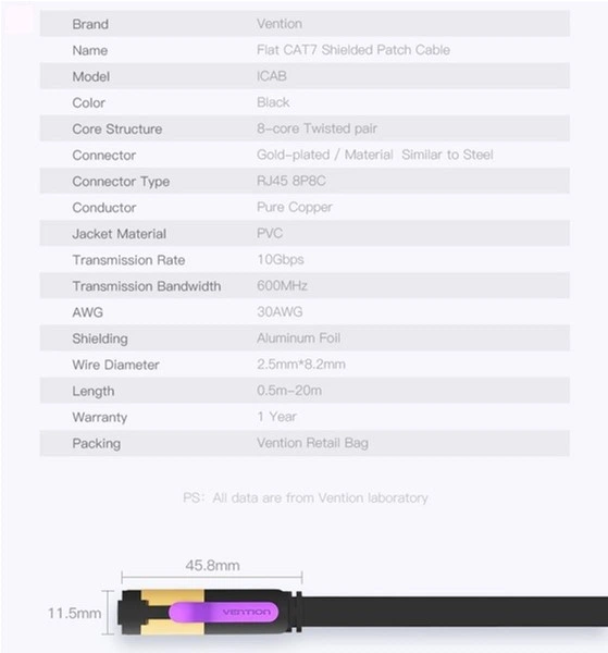 Патч-корд Vention CAT7 FTP Ethernet, 3 м Black (6922794729841) - зображення 13