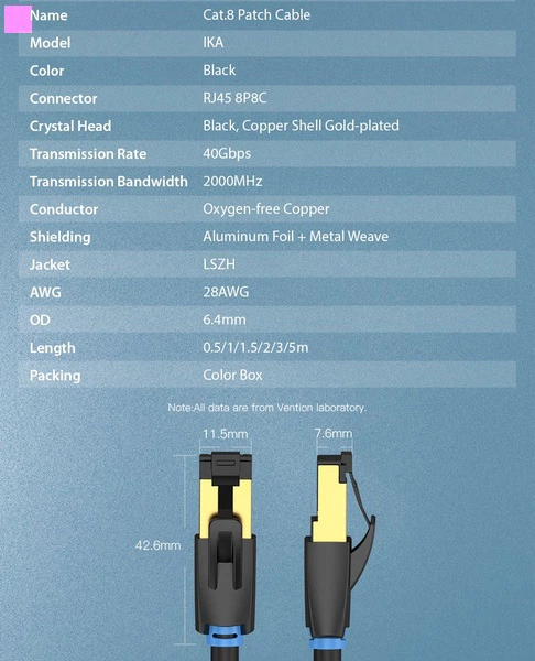 Патч-корд Vention CAT8 SSTP Ethernet 3 м Black (6922794742840) - зображення 7