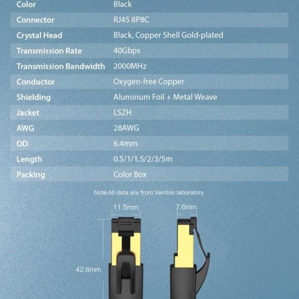 Патч-корд Vention CAT 8 SFTP Ethernet 8 м Black (6922794743564) - зображення 10