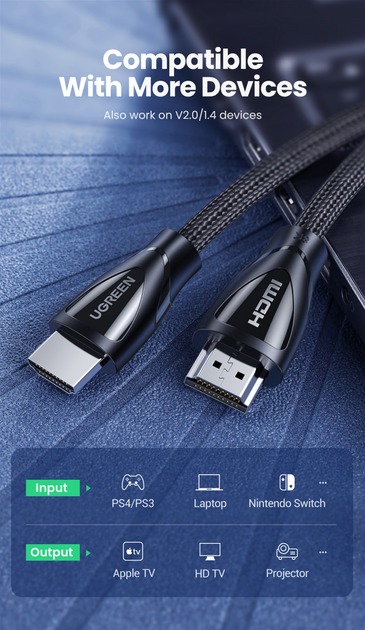 Kabel Ugreen HD140 HDMI Cable with Braided 3 m Black (6957303884049) - obraz 2