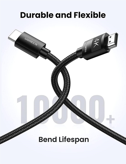 Кабель Ugreen HD119 4K HDMI Cable Male to Male Braided 1 м Black (6957303839995) - зображення 2