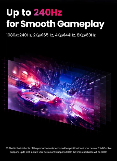 Kabel Ugreen DP114 DP 1.4 Male to Male Plastic Case Braided Cable 1 m Black (6957303883905) - obraz 5