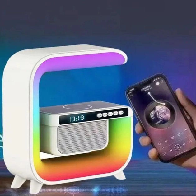 Нічний акумуляторний RGB G3 з бездротовою зарядкою 15W і Bluetooth колонкою 3W Настільна смарт лампа(ws78875)(WB) - Фото 5 Нічний акумуляторний RGB G3 з бездротовою зарядкою 15W і Bluetooth колонкою 3W Настільна смарт лампа(ws78875)(WB) - изображение 5