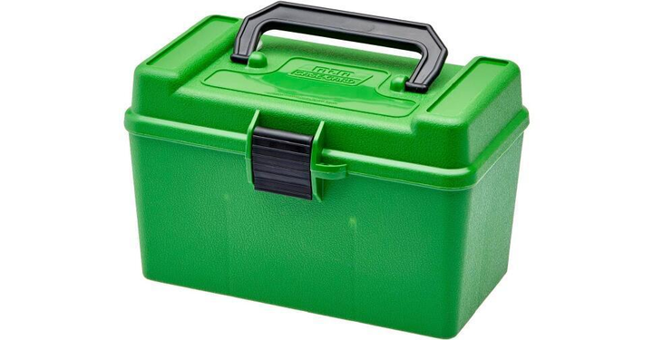 Коробка MTM H50-RM на 50 патронов кал. 22-250 Rem; 6 mm BR Norma; 243 Win; 6,5x55; 7,62x39; 308 Win. Цвет – зеленый. - изображение 1