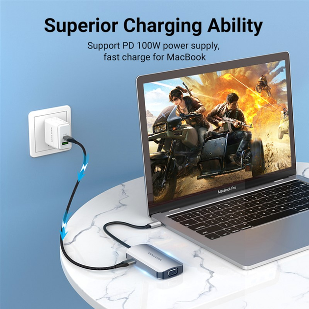 USB-хаб Vention USB 3.1 Type-C HDMI / VGA / USB 3.0 / PD 100 Вт Hub 4-in-1 (6922794754706) - зображення 5