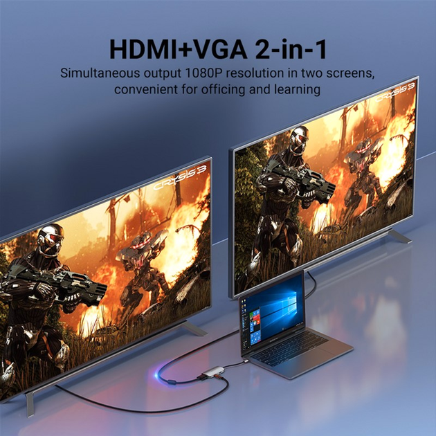 USB-хаб Vention USB 3.1 Type-C HDMI / VGA / USB 3.0 / PD 100 Вт Hub 4-in-1 (6922794754706) - зображення 9