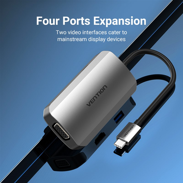 USB-хаб Vention USB 3.1 Type-C HDMI / VGA / USB 3.0 / PD 100 Вт Hub 4-in-1 (6922794754706) - зображення 12