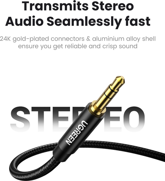 Кабель Ugreen AV112 3.5 мм Male to 3.5 мм Male Cable Gold Plated Metal Case with Braid 2 м Blue (6957303816873) - зображення 3