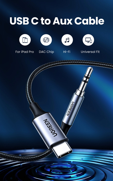 Kabel Ugreen CM450 USB Type-C Male to 3.5 mm Male Audio Cable with Chip 1 m Black (6957303821921) - obraz 6