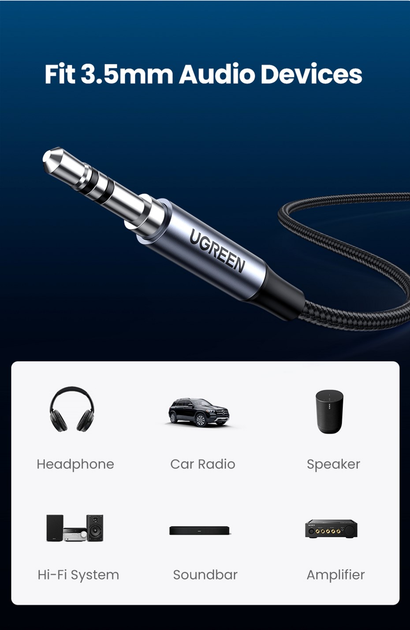 Kabel Ugreen CM450 USB Type-C Male to 3.5 mm Male Audio Cable with Chip 1 m Black (6957303821921) - obraz 7