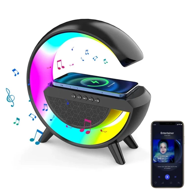 Настольная смарт лампа ночник BT-2301 RGB Rainbow Light-Wireless с Bluetooth колонкой беспроводная зарядка black - изображение 4