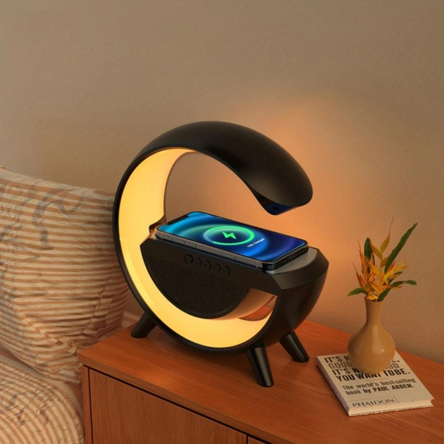 Настольная смарт лампа ночник BT-2301 RGB Rainbow Light-Wireless с Bluetooth колонкой беспроводная зарядка black - изображение 6