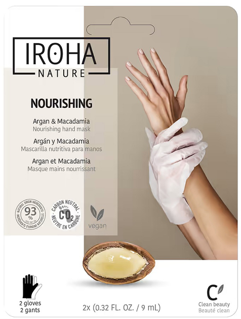 Maska do rąk IROHA nature Nourishing Hand Mask odżywcza w formie rękawic Argan & Macadamia 2 x 9 ml (8436036430993) - obraz 1