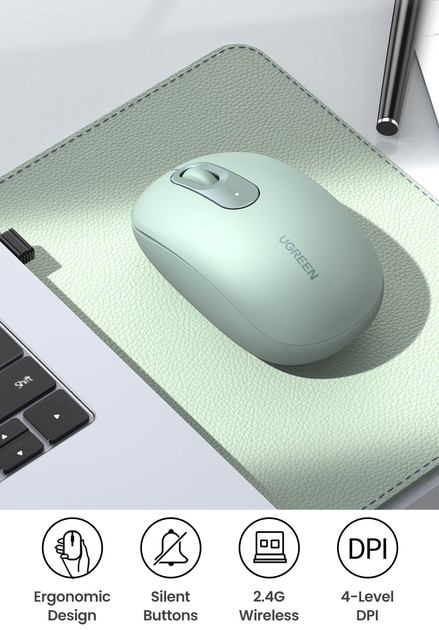 Миша UGREEN MU105 Portable Wireless Green (6957303896721) - зображення 5